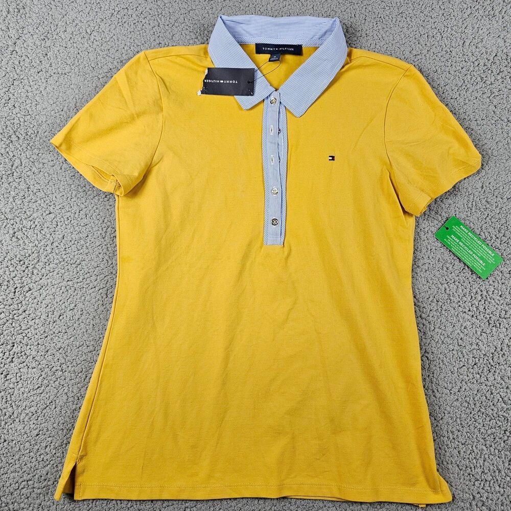 Tommy Hilfiger Polo Shirt Womens Medium Yellow Heritage Stretch Preppy Golf NWT